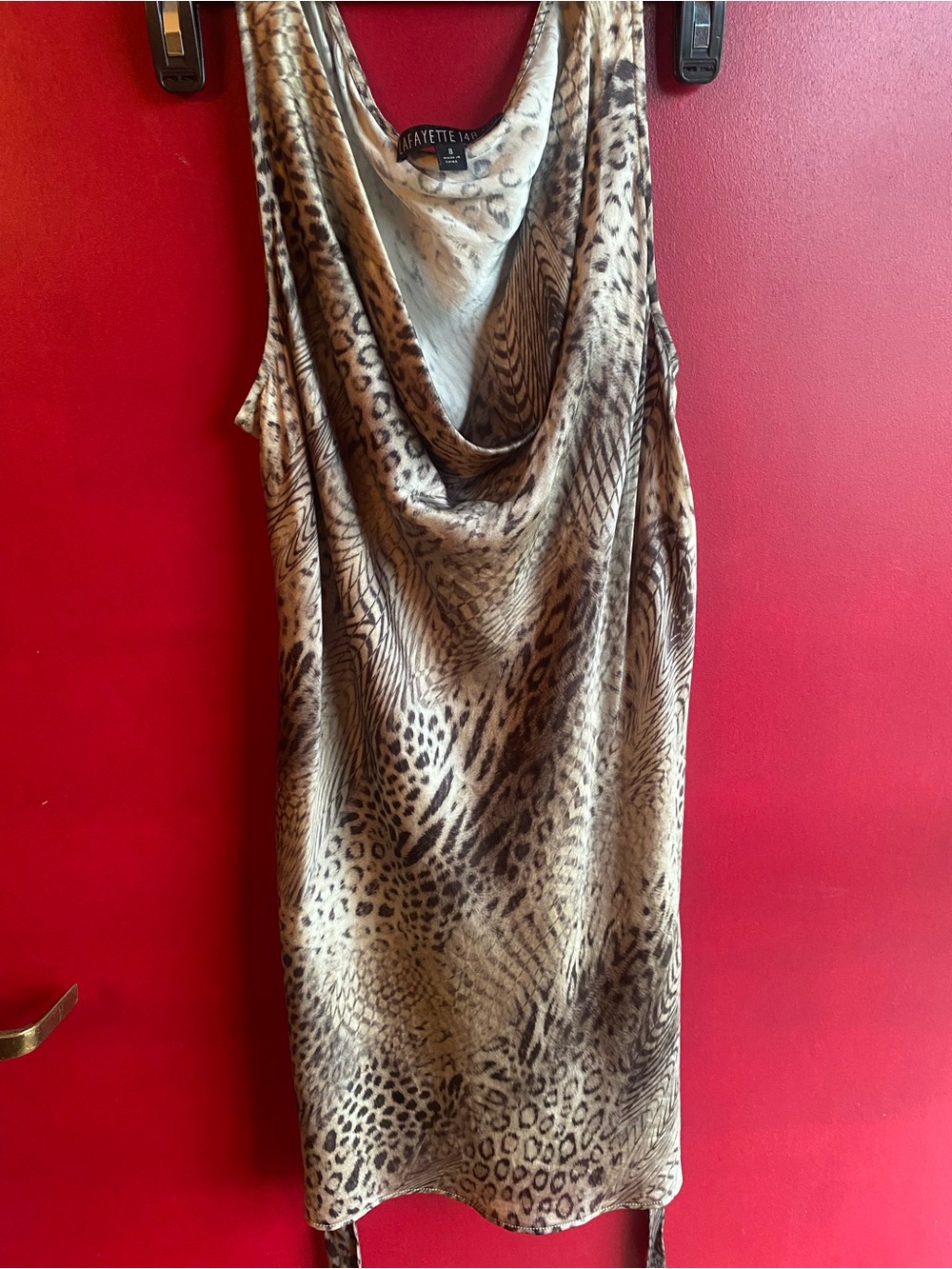Lafayette 148 New York Grey Beige & Black Animal Print Cowl Neck Tunic - Picture 3 of 4